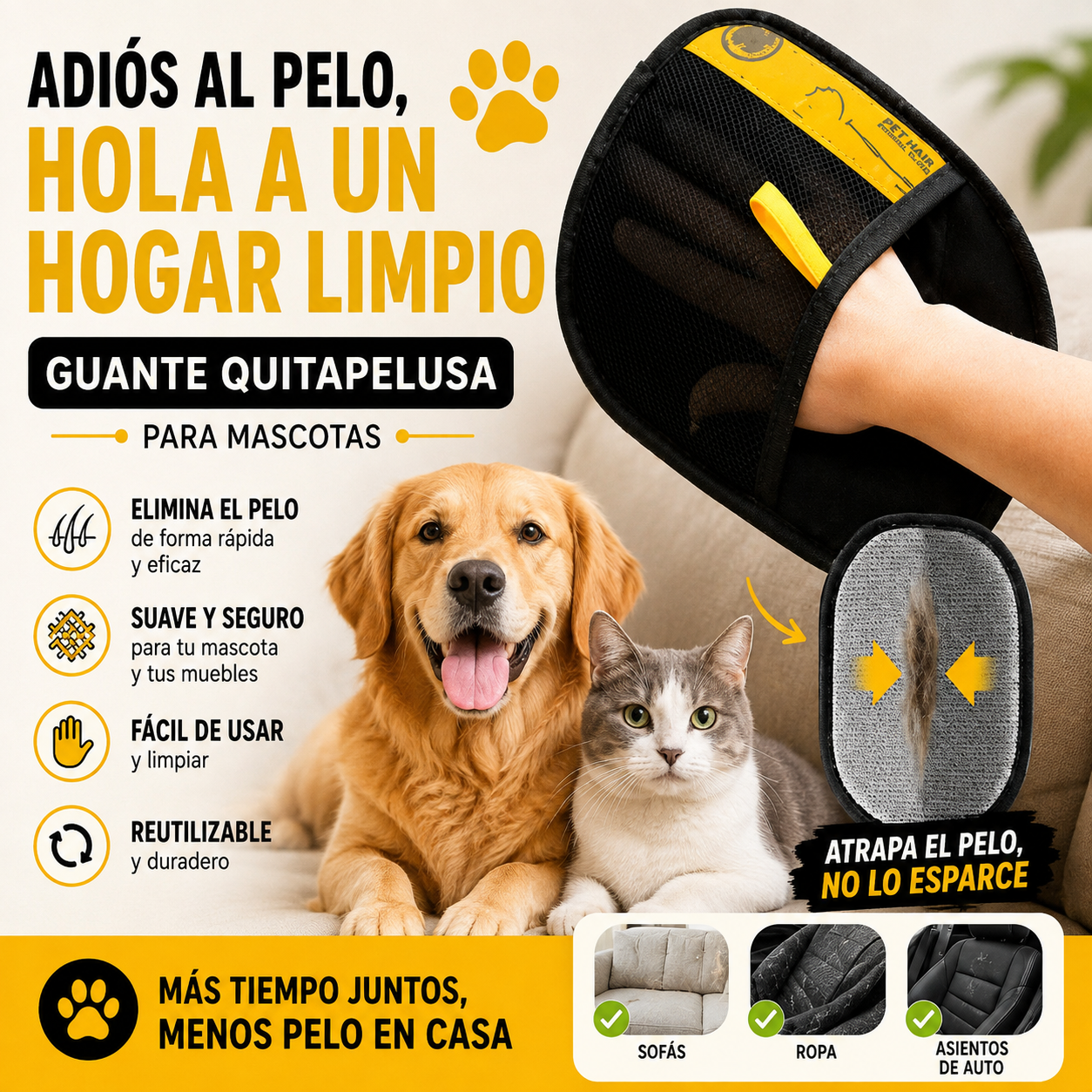Guante Quitapelos para Perros y Gatos | Reutilizable