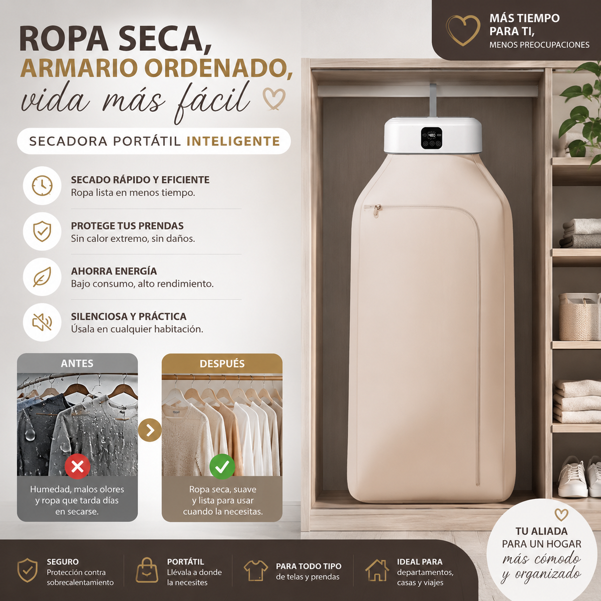 Secadora de Ropa Portátil Plegable con Aire Caliente