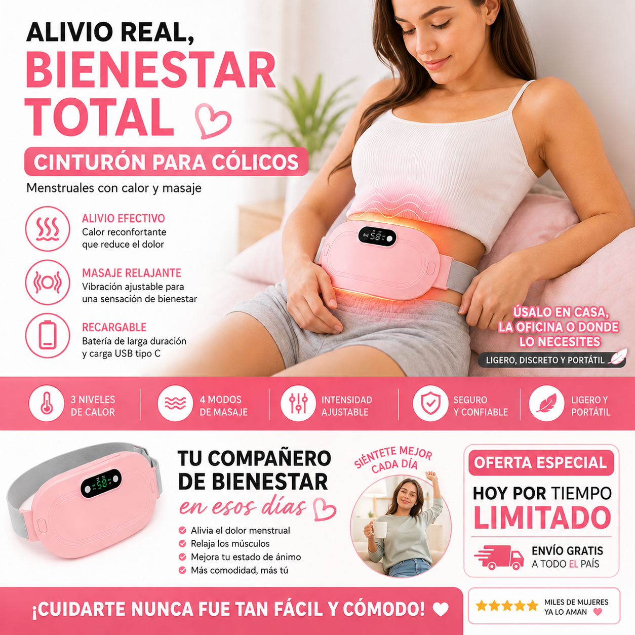Cinturón Térmico para Dolor Menstrual con Masaje y Calor