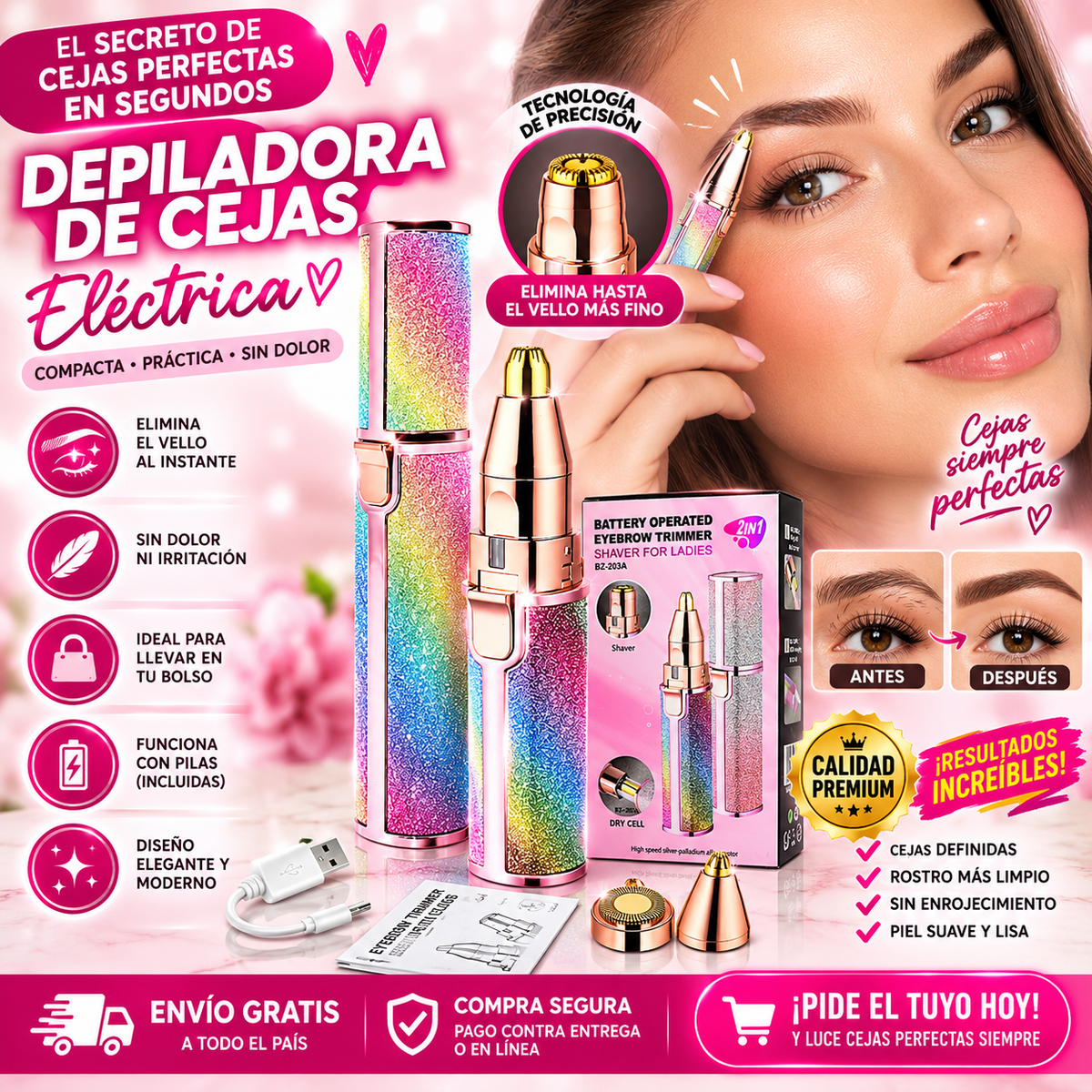 Afeitadora Facial 2 en 1 con Depiladora Facial para Cejas